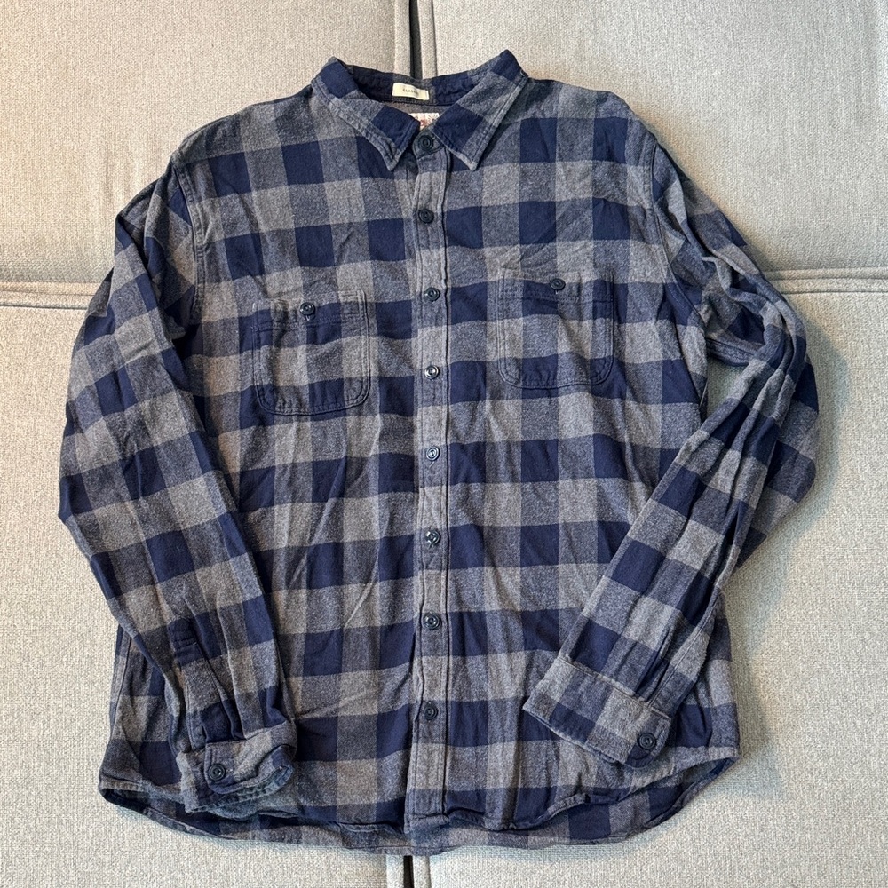 J. Crew Blue and Gray Checkered Flannel Shirt LT